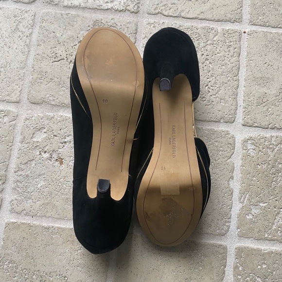 Karl Lagerfeld black and gold evening pumps size 10 - Picture 4 of 5